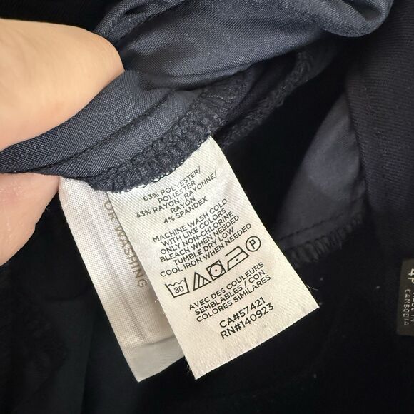 Loft Dress Pants Women's Petite 4 Blue Tie Waist Cuffed Hem Zip Button Slim Leg - Picture 8 of 12